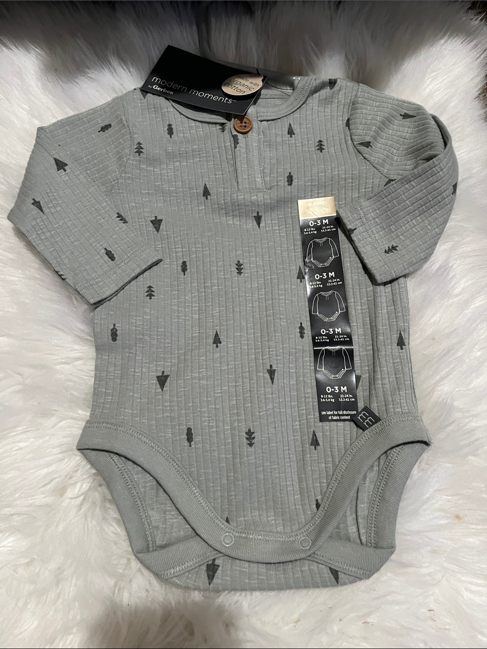 Modern Moments Sage Green Ribbed Baby One-Piece Bodysuit - 0-3M